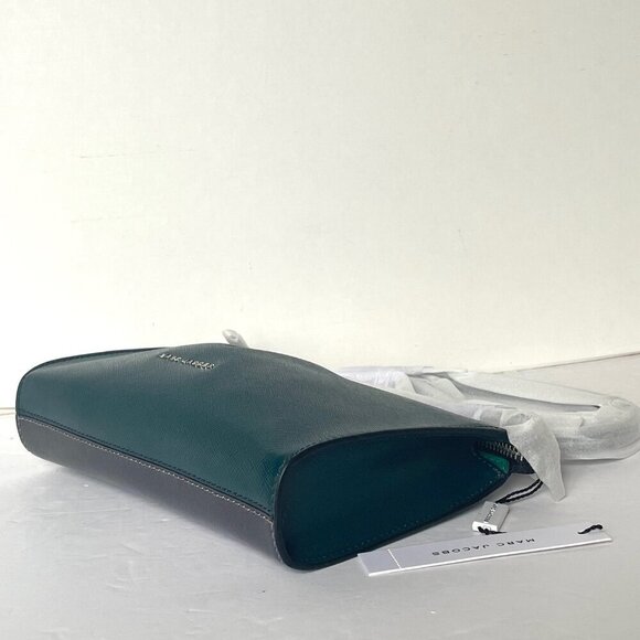 Marc Jacobs Crossbody Small Clutch Green Gray Leather Pleated Two Tone - Picture 7 of 9